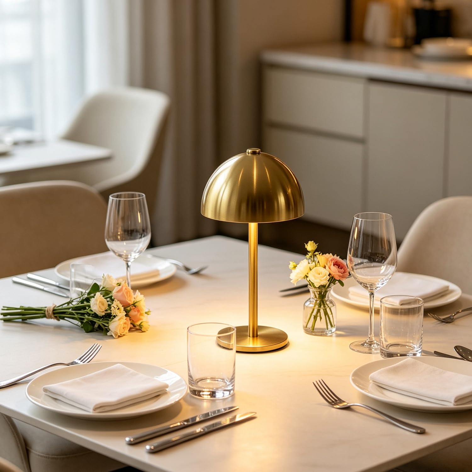 Lampada da tavolo a LED a forma di fungo in metallo senza fili dimmerabile con comando touch color oro ricaricabile tramite USB batteria da 1800mAh lampada da comodino senza cavi luce notturna,D'oro