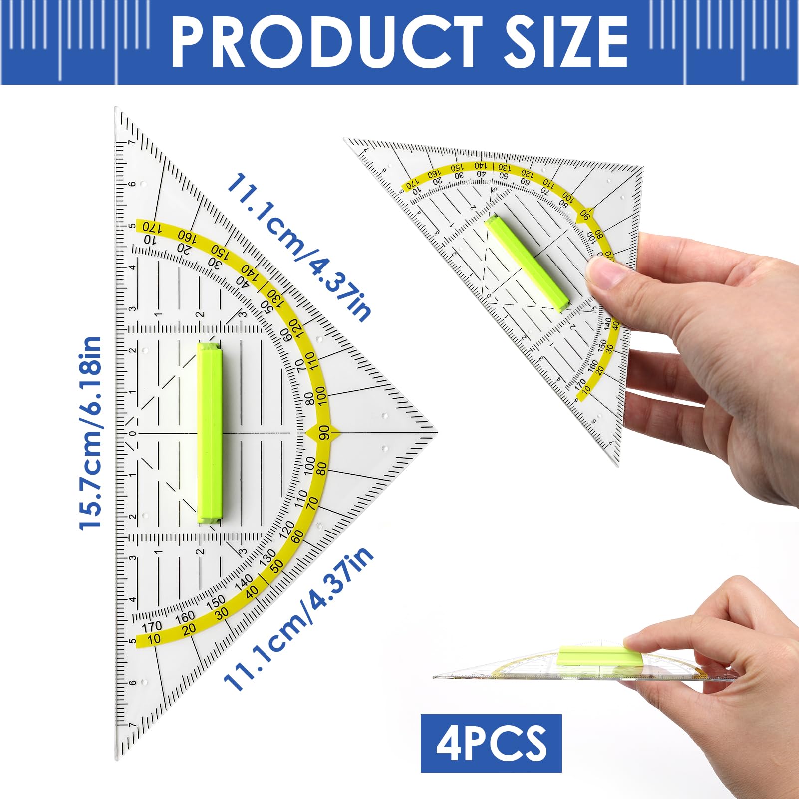 4 Pièces Equerre Ecole Regle Equerre Rapporteur Lot Regle