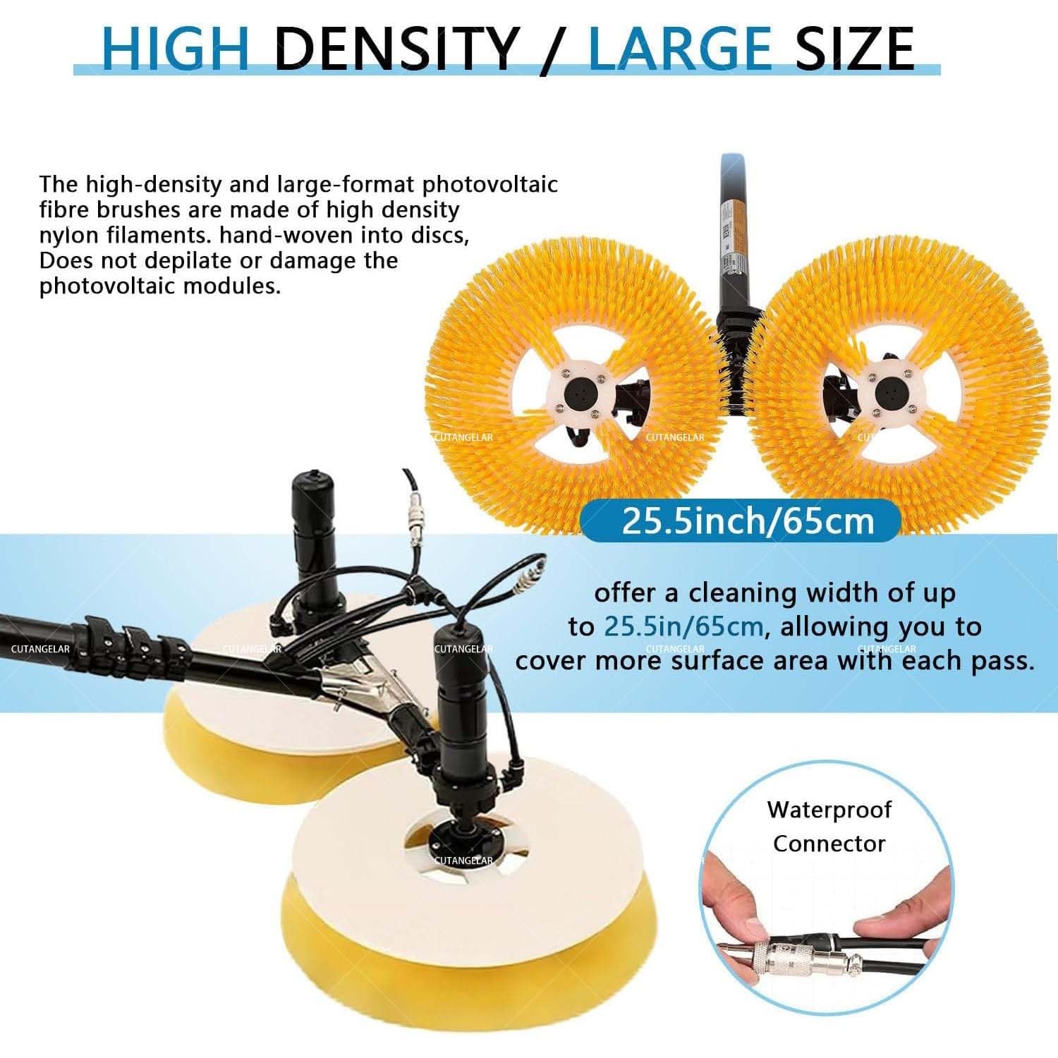 Kit De Brosses De Nettoyage Pour Panneaux Solaires, Double Tête De Brosse Rotative, Nettoyeur Électrique 110 V/240 W, Brosse Spéciale Pour Toiture Avec Rallonge Réglable(Dual-purpose,7.5m)