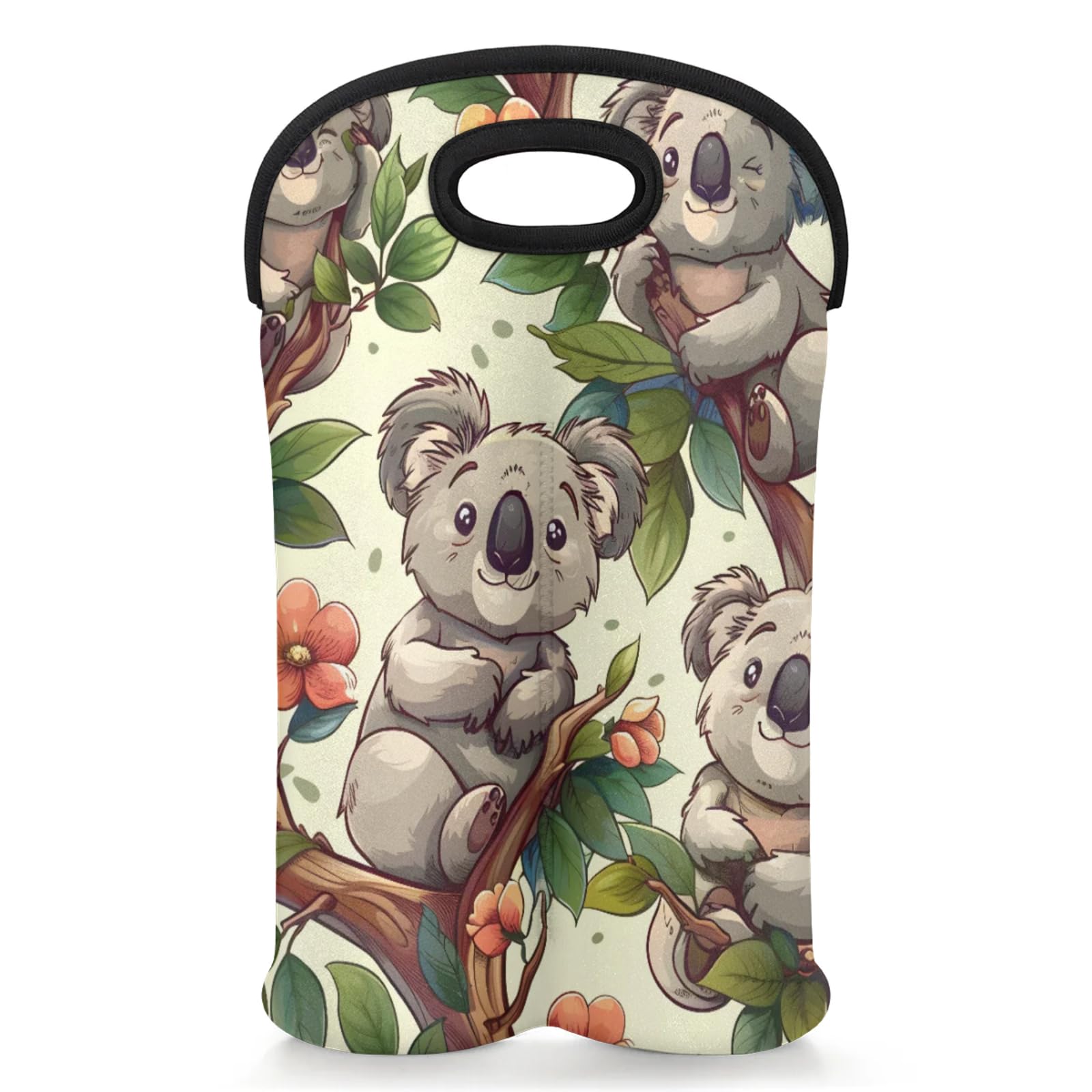 GzLeyigou 2 Bottles Koalas Wine Bag Sleeve Totes Neoprene Protective Wine Carrier Bag for Wine,Water, Champagne, Beer, Baby Bottles,Gift 14.5 x 10 Inches