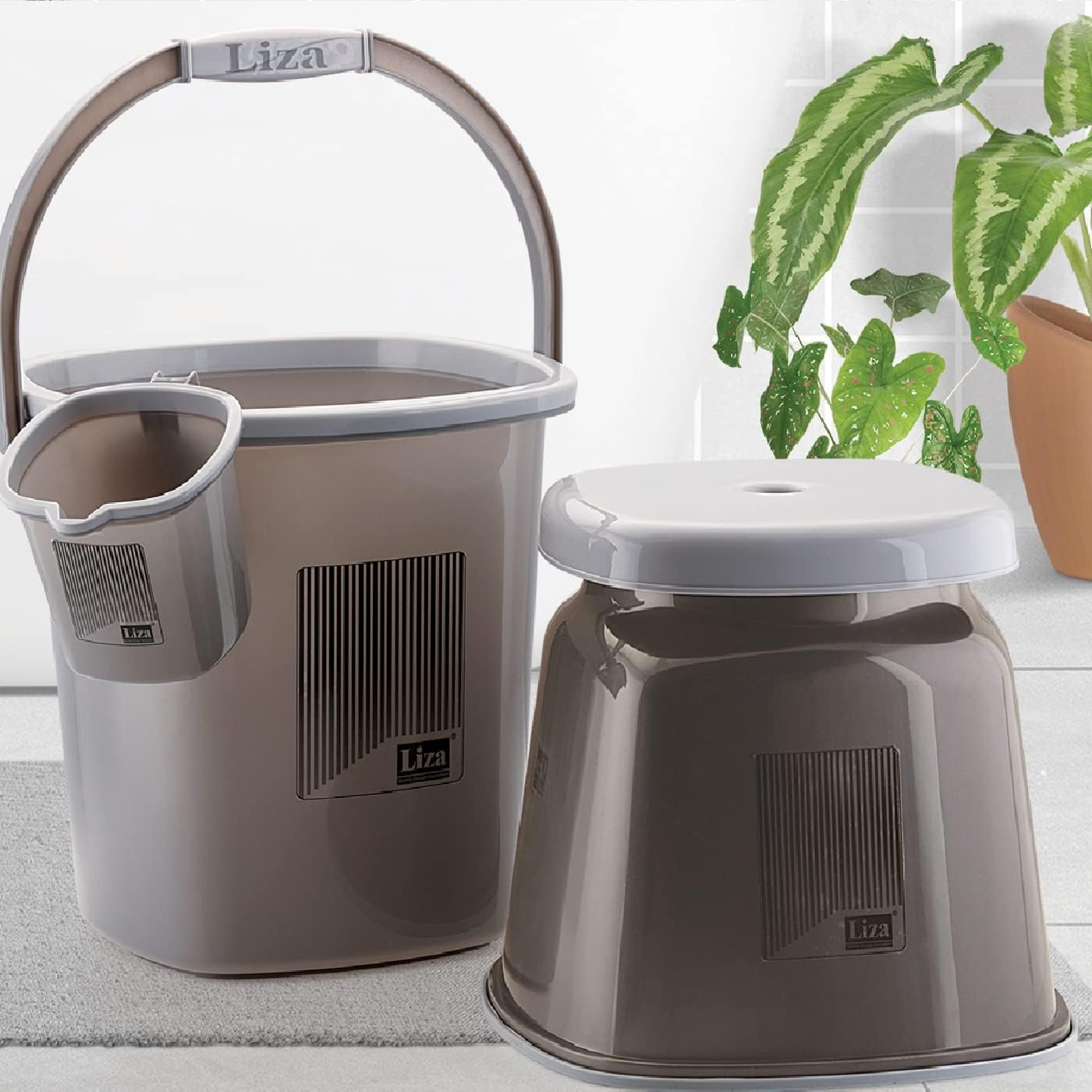 LIZA BATHROOM 3PC SET, BUCKET 25 LITERS, BATLA/BIG STOOL, MUG 1.5