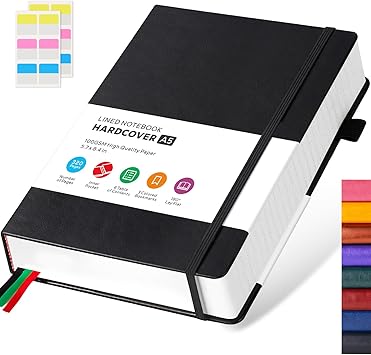 Hardcover Lined Notebook Journal for Writing, 320 Pages Leather Thick College Ruled Notebook Journal with 100GSM Paper, A5 5.7 X 8.4 Daily Journal for Women Men Work Organization, Black