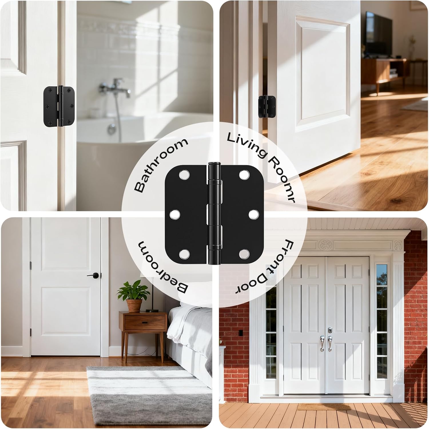 18 Pack Matte Black Door Hinges 3.5 Inch 5/8" Radius Round No Squeak Ball Bearing Interior Door Hinges, Flat Iron Standard Bi-Fold Bedroom Hardware for Home Decor