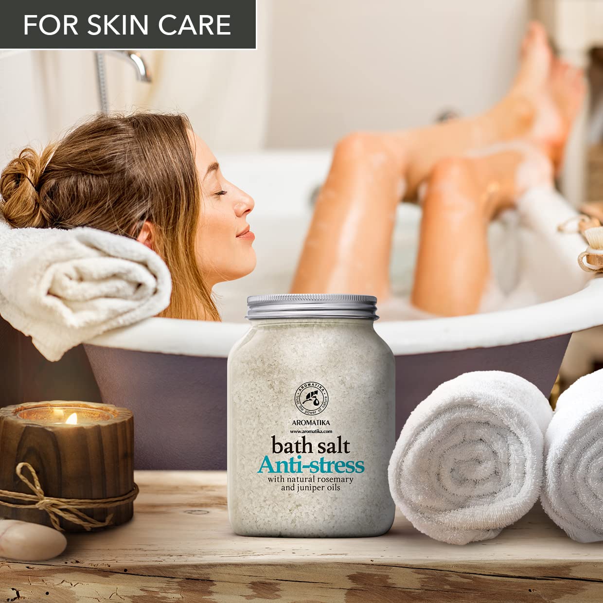 Sels de Bain Anti Stress 1300g - Sel de Mer avec Huile Essentielle de Romarin et Genévrier - Meilleur pour un Bon Sommeil - Soulagement du Stress - Beauté - Bain - Soin du Corps