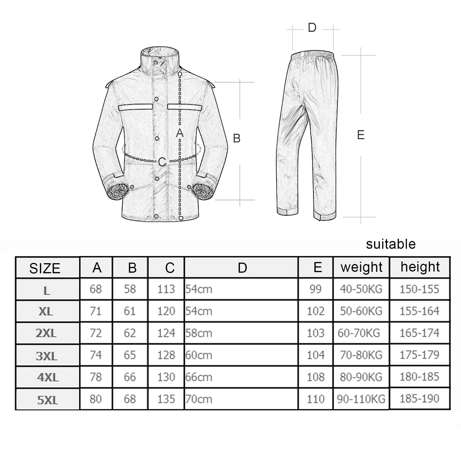 Erwachsenen Regenanzug (Jacke & Hosenanzug) Wasserdichter Herren Regenanzug Winddichter Regenmantel mit Kapuze für Outdoor Arbeit Wandern Reisen, Navy - L/XL/XXL/3XL/4XL/5XL