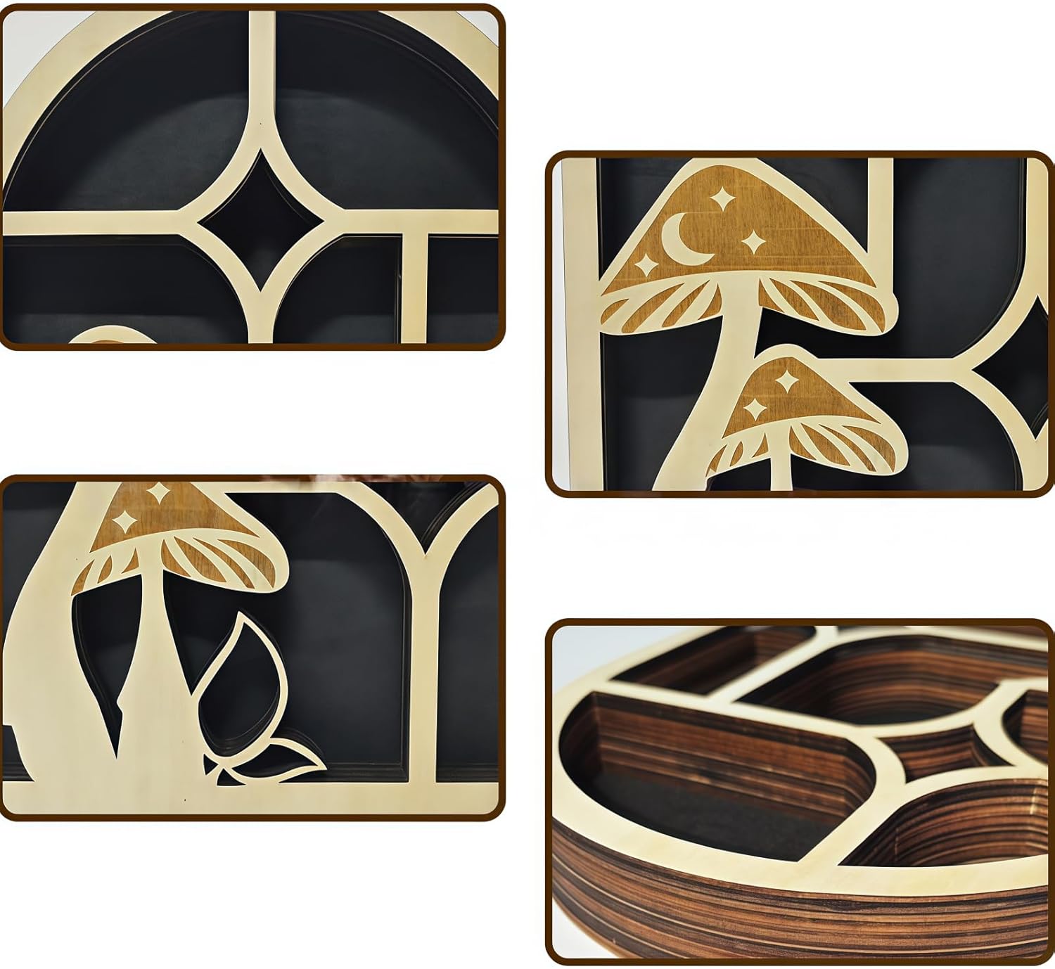 Cute Wooden Mushroom Wall Decoration Accessory Display Stand, Suitable for Crystals, Stones, Gemstones, Healing Stones, Rare Treasures, Interesting Room Wall Decoration (Archway Crystal Stand)