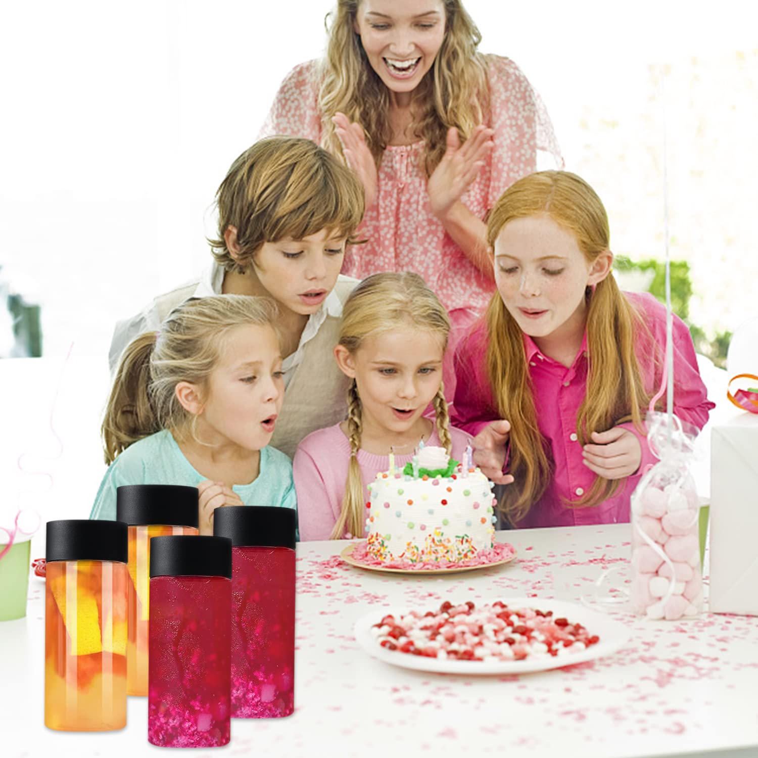 4er-Set Saftflaschen Aus Kunststoff 300 Ml – Mit Fruchtetikett, Transparent, Für Saft, Milch & DIY-Getränke