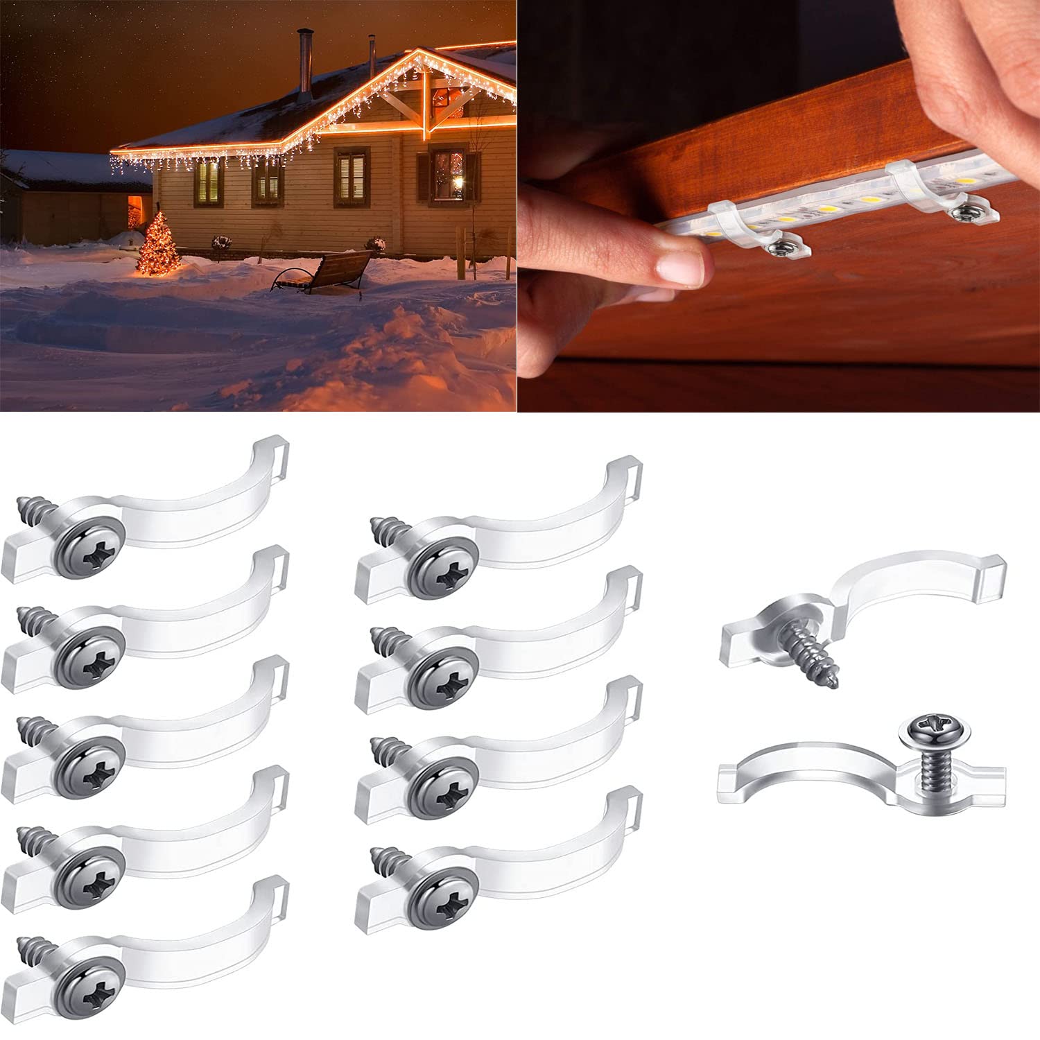 VISSQH 400 Pieces LED Strip Bracket Fixing Clips Transparent LED Light Strip Clips Fastener Silicone Fixing Clips,with Screws LED Strips Clips for 10mm LED Strips - Image 4