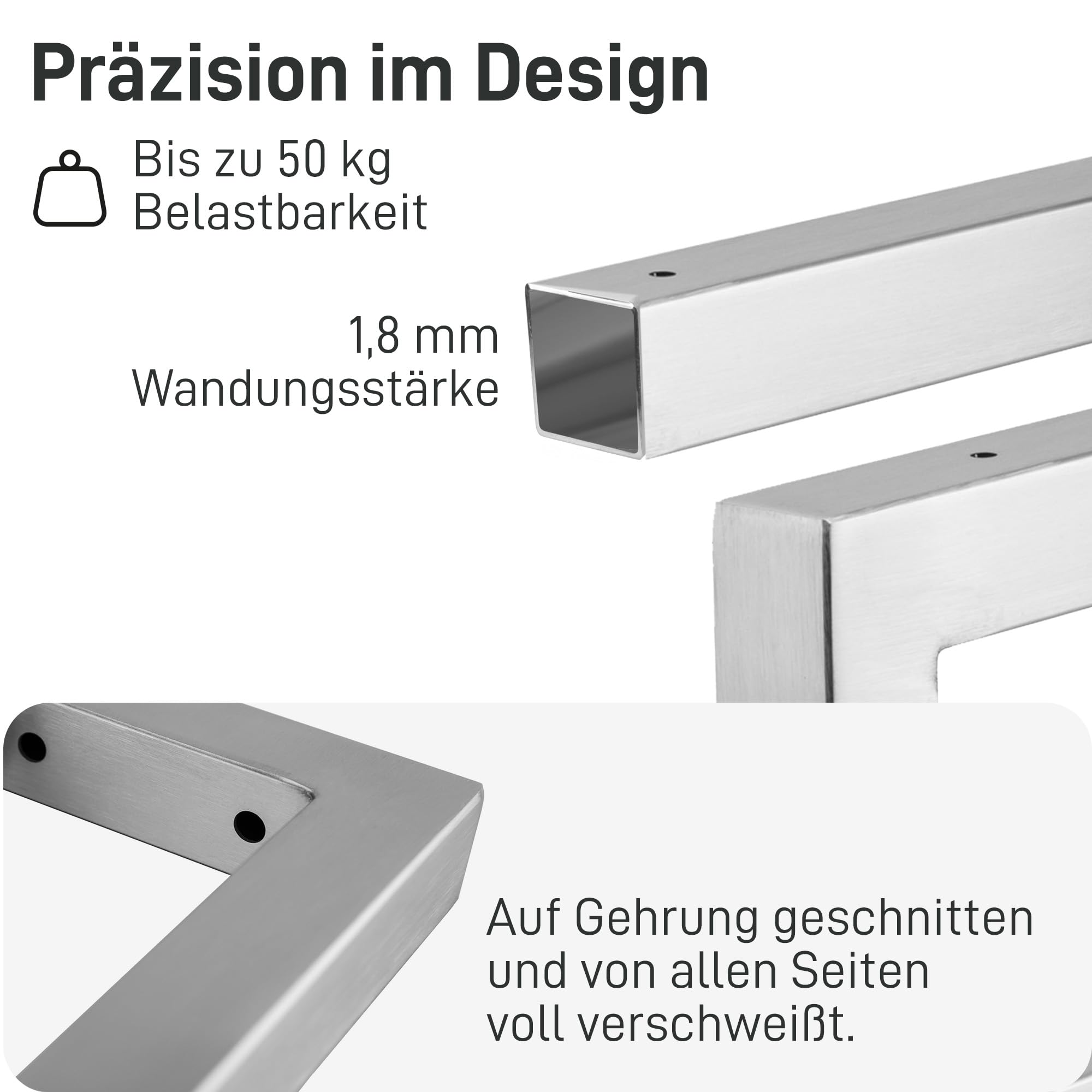 Natural Goods Berlin 2X Wand-Konsole RECHTECK | Waschtisch-Halterung stabil | Einfache Wand-Montage | Regal-Halter aus Edel-Stahl | Konsolen-Träger für Waschbecken & Wand-Regal | 300 mm