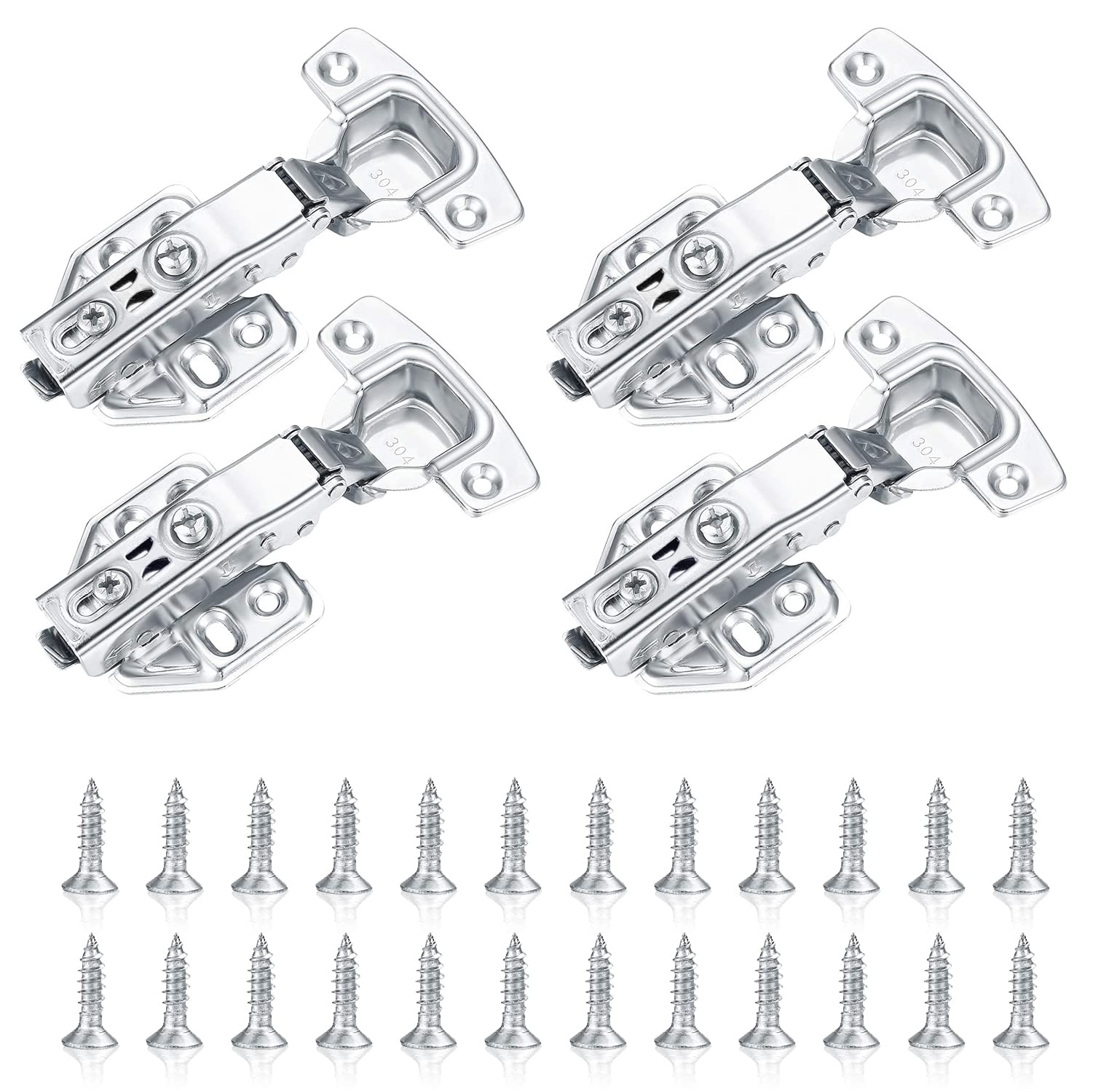 4 Pcs Kitchen Units Door Hinges, Soft Close Cupboard Wardrobe Door Hinges, Folding Doors Hinge with Screws, Full Overlay Mute Cabinet Hinges