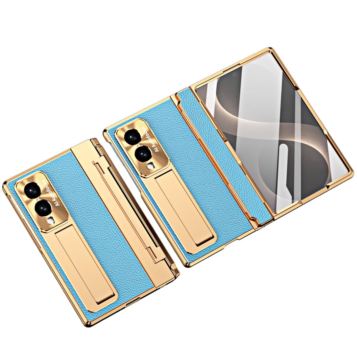 Custodia in pelle con cavalletto compatibile con Samsung Galaxy Z Fold 8 (blu1)