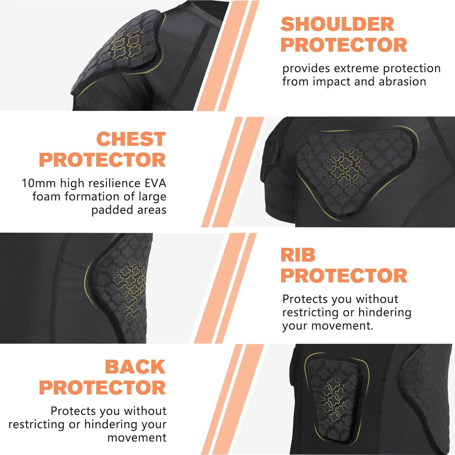 10MM EVA Foam Protective Vest for Kids - Youth Padded Shirt for Football, Baseball, Hockey Sleeveless Chest Protector with Rib, Sternum & Back Guards Moisture Wicking & Breathable