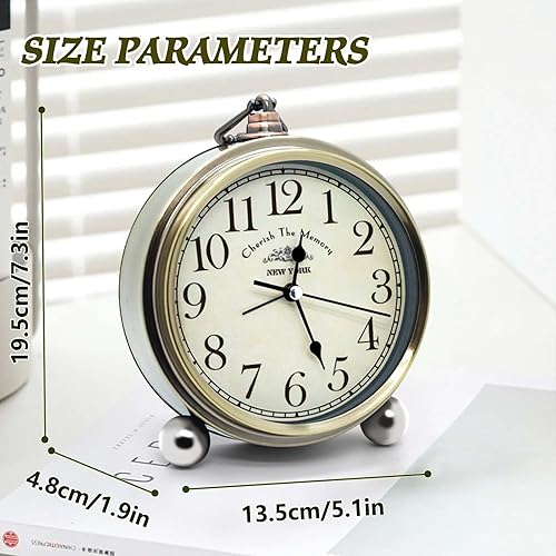 Miniatura 2 de Reloj despertador de escritorio retro vintage de metal de 5 pulgadas, reloj analógico silencioso de mesa analógico, funciona con pilas, para mesita