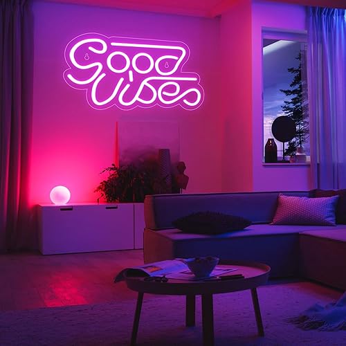 Miniatura 6 de Letrero de neón rosa Good Vibes, letreros de neón LED para decoración de pared, luces de neón alimentadas por USB para dormitorio, fiesta, bar,