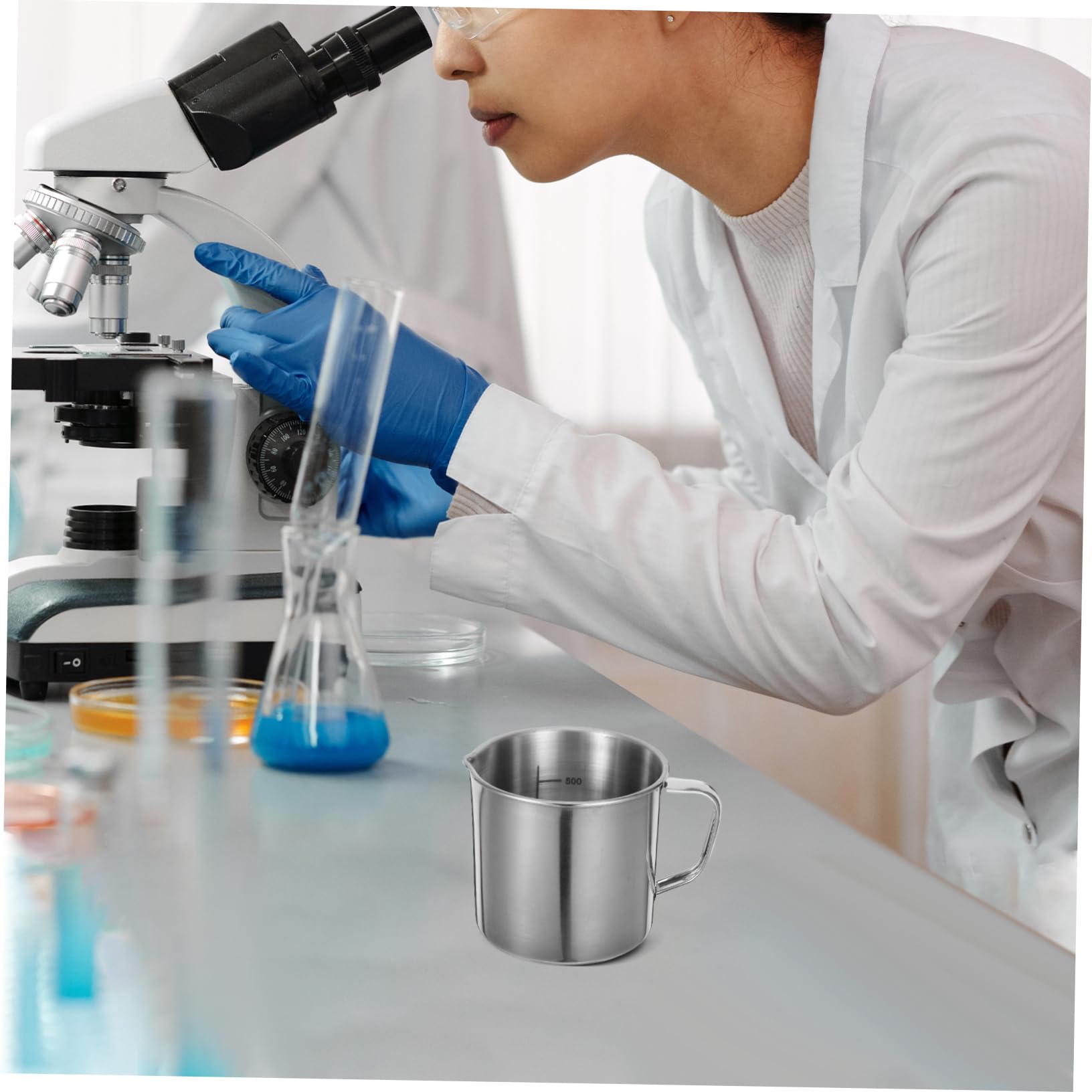 Zerodeko Vaso Mezclador Científico De 3 Piezas 500 Ml De Acero Inoxidable Con Escala Y Asa Para Medición De Productos Químicos.