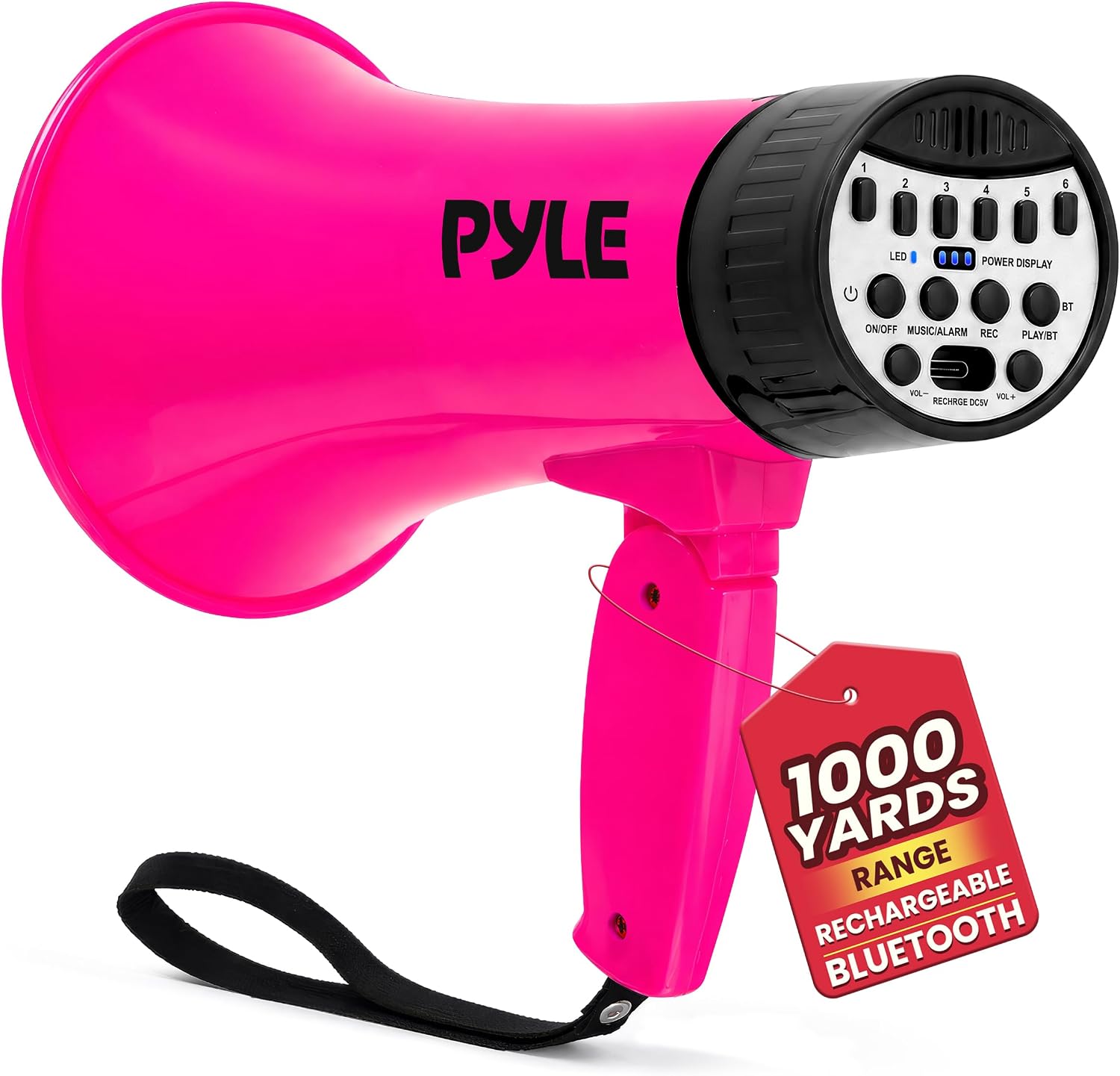 Pyle Megaphone Speaker 30W | Rechargeable Bullhorn Megaphone with Shoulder Strap, Siren, Bluetooth & Voice Changer | 600 Yard Range | Record & Playback | Weather-Resistant Design | USB-C Charging