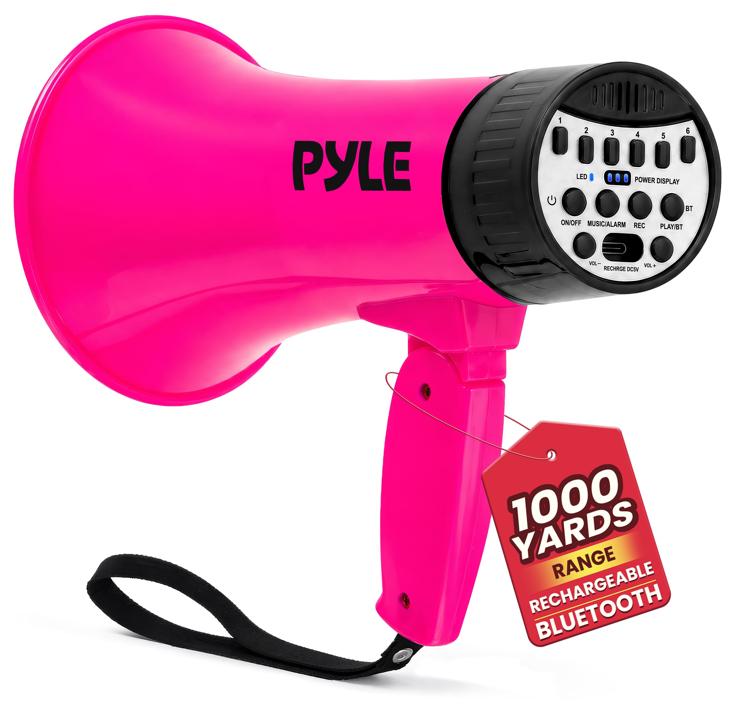 Pyle Megaphone Haut-Parleur 30 W | Mégaphone Bullhorn Rechargeable avec bandoulière, sirène, Bluetooth et changeur de Voix | Portée de 550 m | Enregistrement et Lecture | Design résistant aux