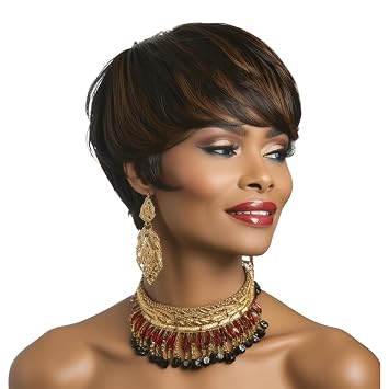 6short pixie cut wigs for black women glueless wigs short hair wigs | Brown wig with bangs hat cut short haircuts Curly hair Layered Hairstyles for older black women Mixd Brown