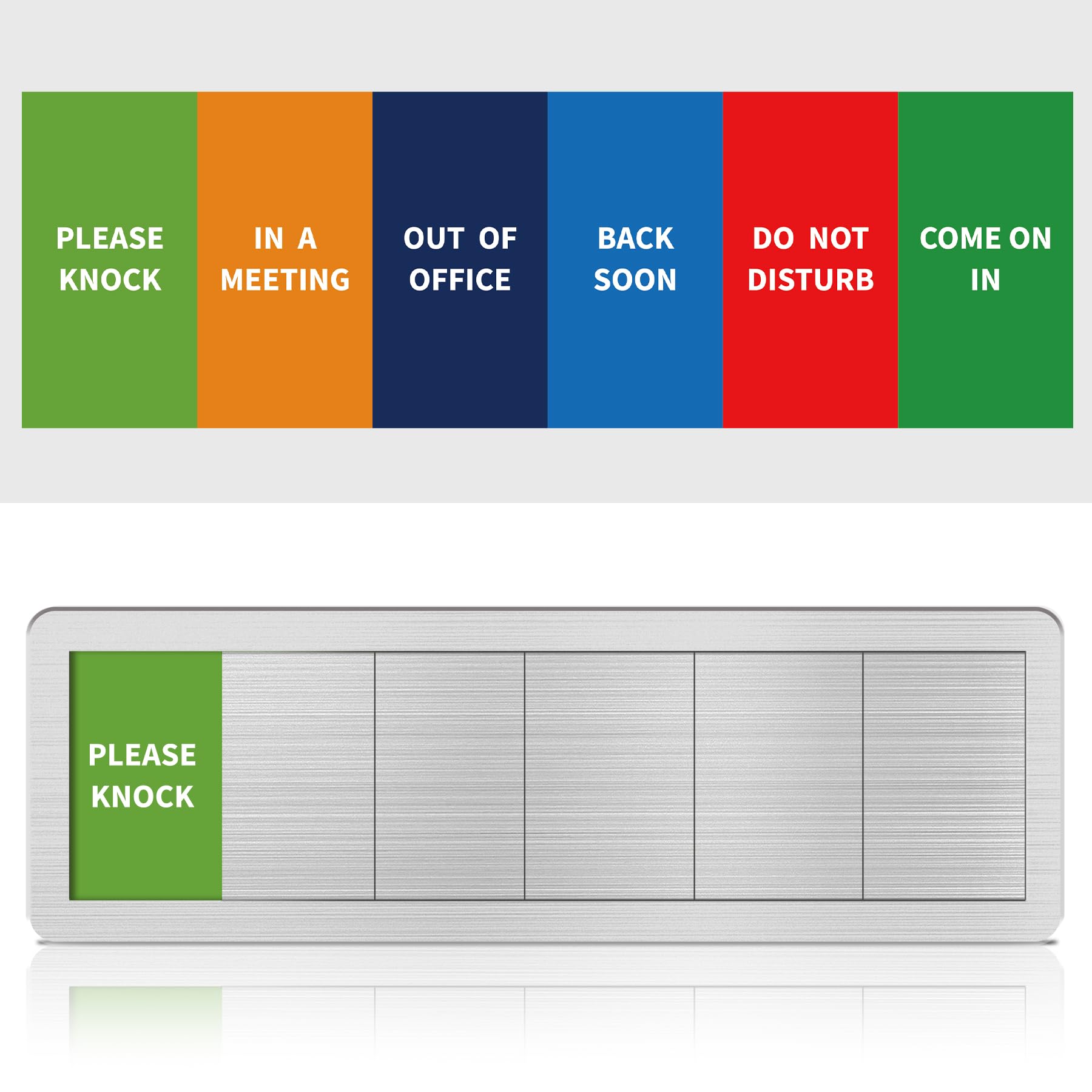Office Door Signs- 6 Options Out Of Office Sign for Door,Do Not Disturb, In A Meeting,Please Knock, Come On In,Back Soon, Privacy Slider Sign for Meeting & Conference Room Brushed Silver — image 1