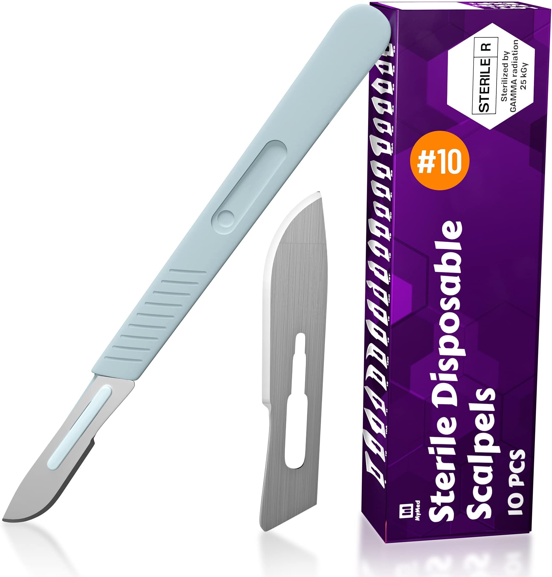 Disposable Scalpels| #10 Sharp Carbon-Steel Blades | Sterile Individual Pouches| for Dermaplaining, Podiatry, Crafts & More