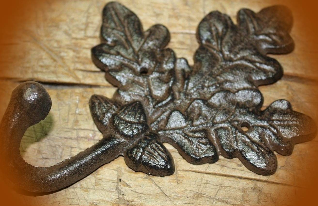 3 Antique Style Rustic Oak Leaf Coat Hooks Hat Hook Rack Towel Acorn Vintage Cast Iron Supplies for Home Decor by CharmingSS (with NO Screws)