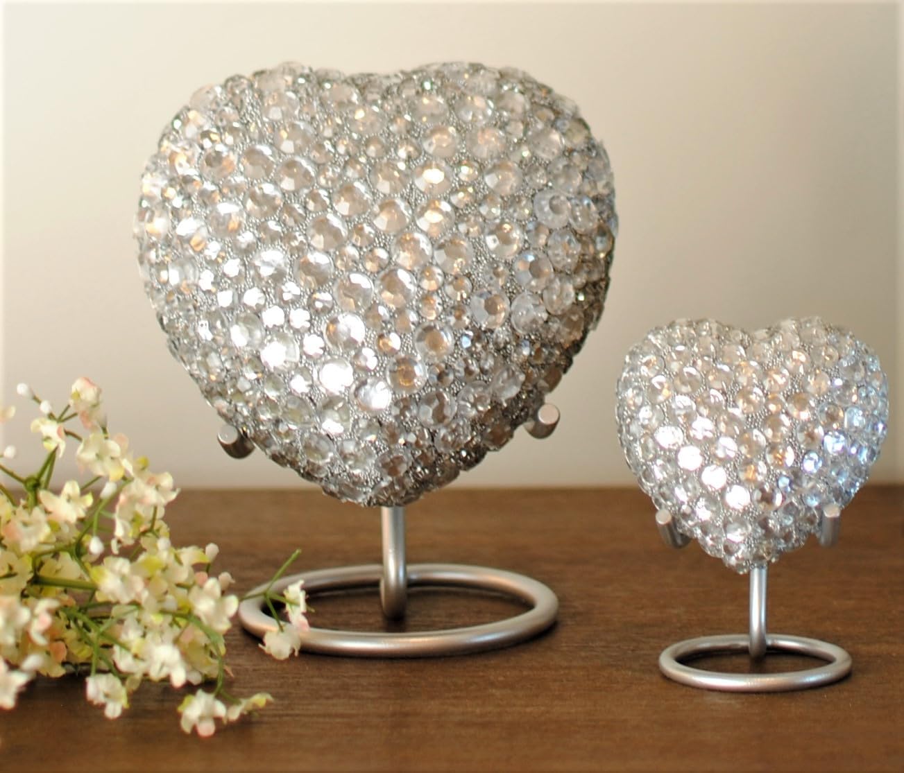 Crystal Heart : Cremation Urn for Human Ashes | Handcrafted Crystal Studded Heart Cremation Urn | with Steel Stand…