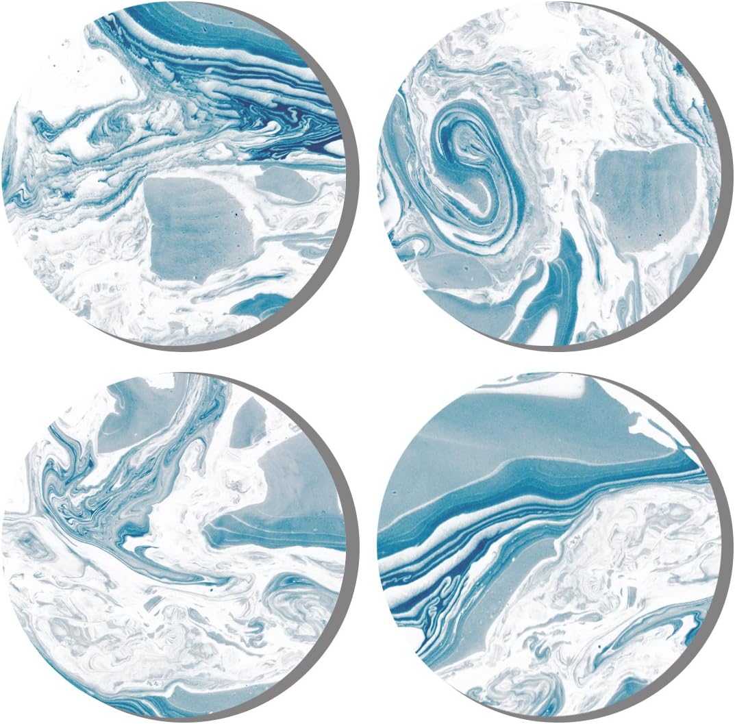 Dragonfruit Design Ceramic Coasters for Drinks, 4 Pack, Marble Design, Cork Back - Blue, Navy Blue Marble Coasters.