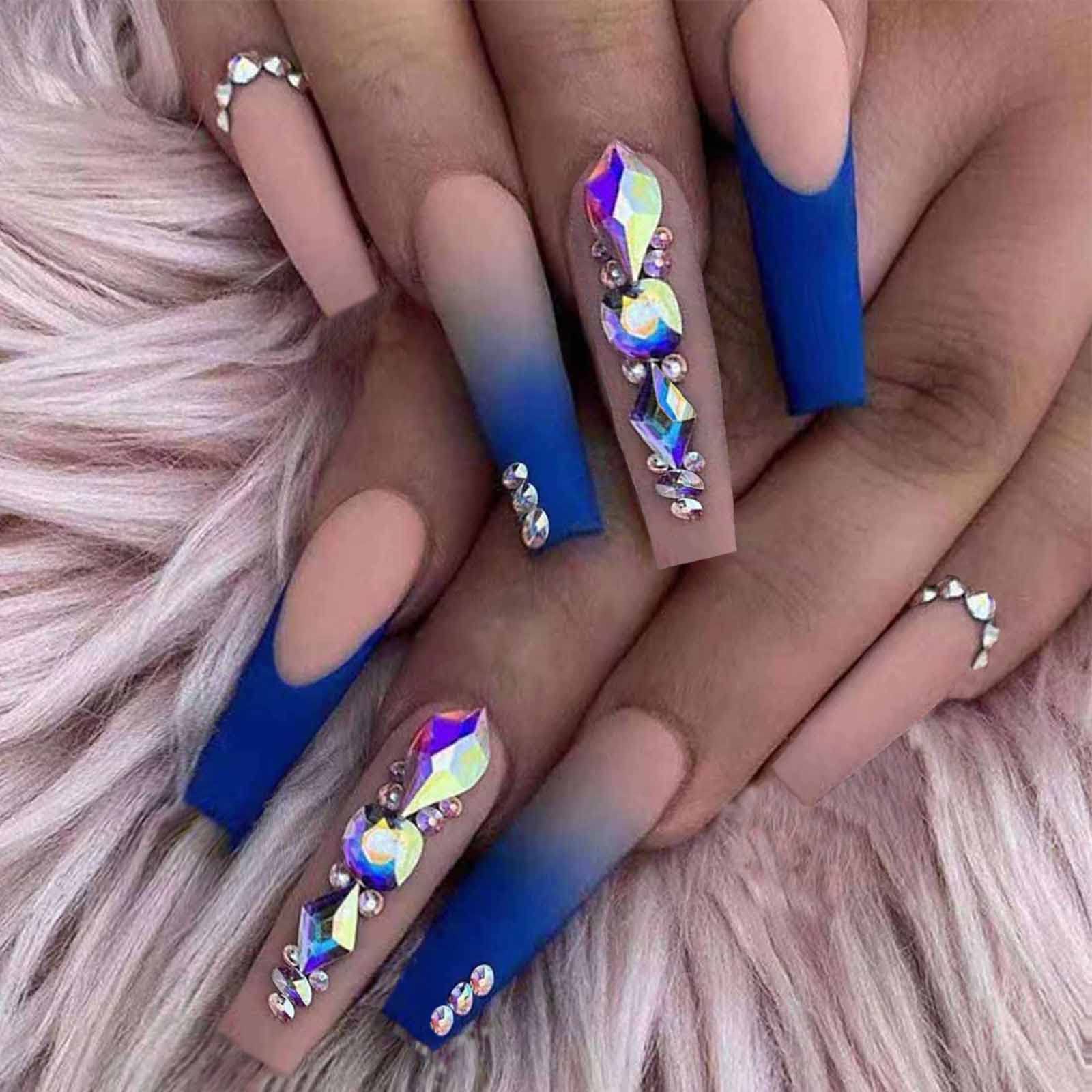 Amazon.com: Kamize Long French Press on Nails Coffin Luxury Fake Nails  Acrylic Ballerina Full Cover False Nails for Women and Girls24PCS : Beauty  & Personal Care