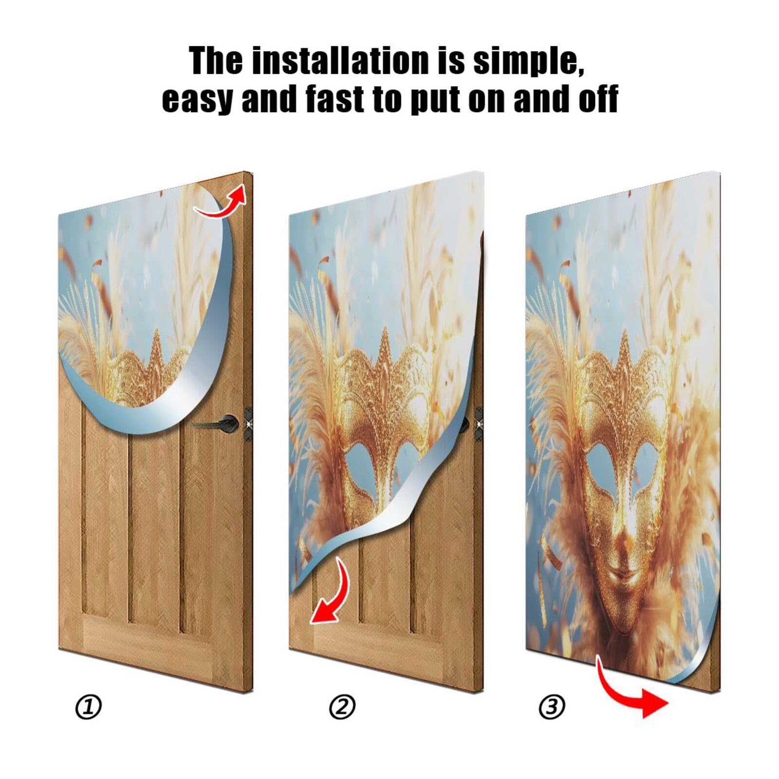 FLildon Carnival Golden Mask Mardi Gras Door Cover Decoration, Party Accessory Porch Decor for Festive Ornament Room Door Covers 36 x 98 Inch