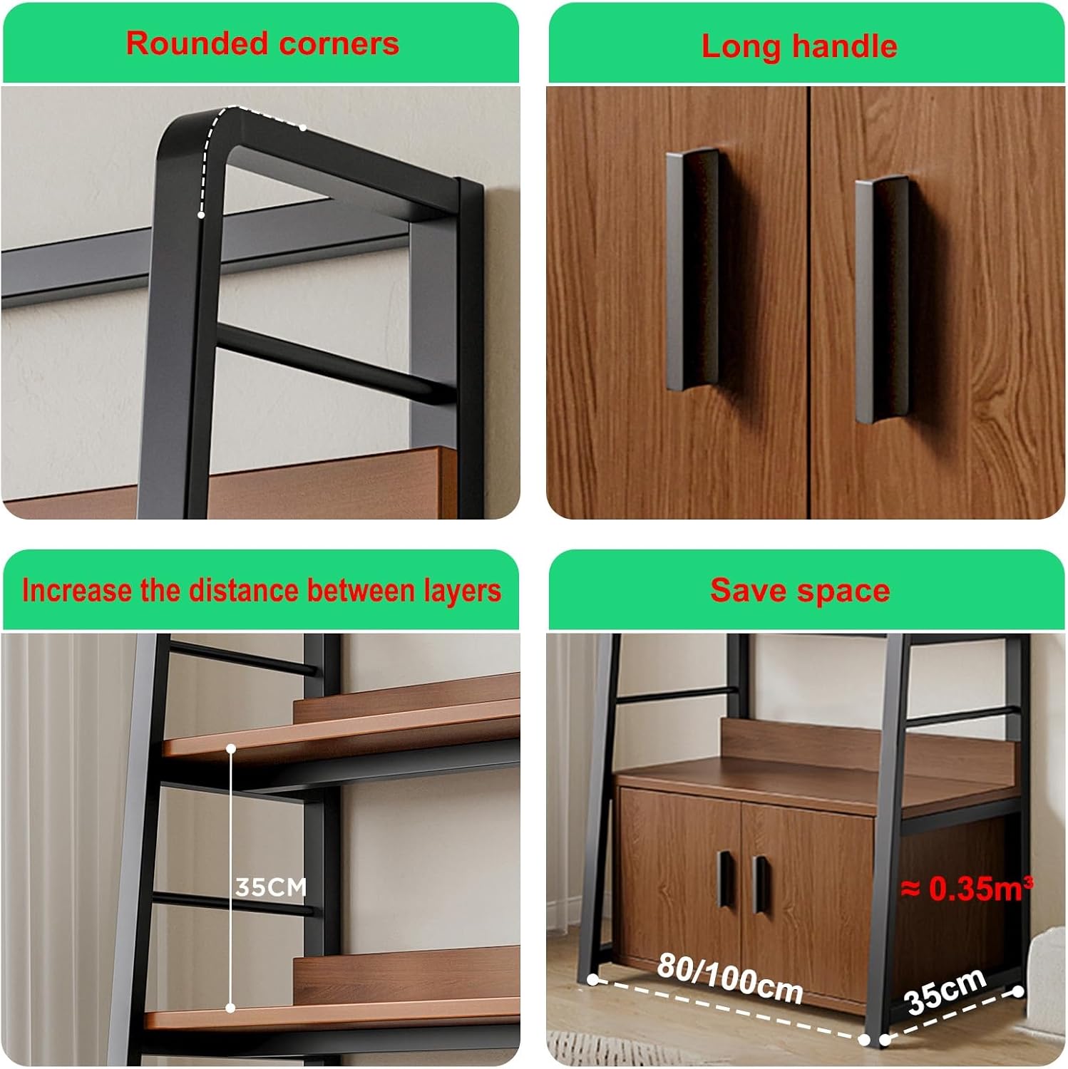 5 Tier Standing Baker's Racks, Microwave Stands, Kitchen Storage Shelves, Metal Ladder Rack with Cabinets for Bedroom, Living Room, Kitchen
