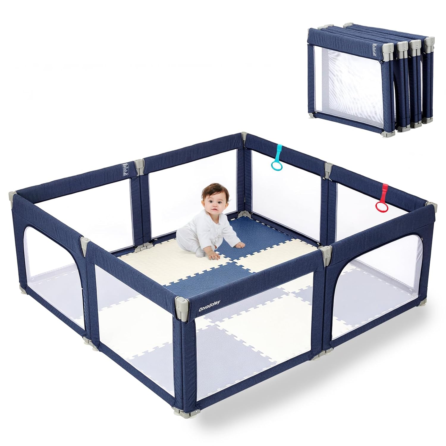 Doradotey Baby Playpen Foldable for Toddlers 1-3, Size and Shape Adjustable Enclosure, 8-Panels Detachable Gate 79x71 Large Indoor Playard, Easy Assembly and Clean, Safety Fence Play Area, Black