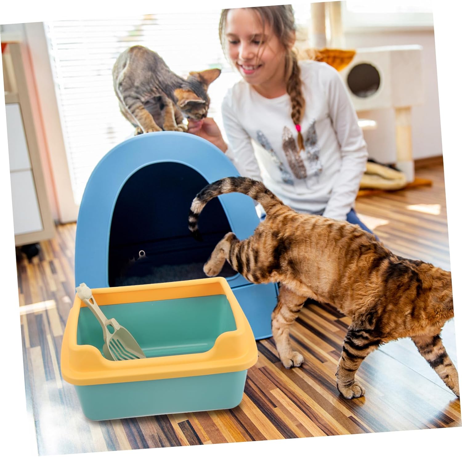 HANABASS Semi-Enclosed Cat Litter Box Kitten Litter Pet Toilet Decorative for Indoor