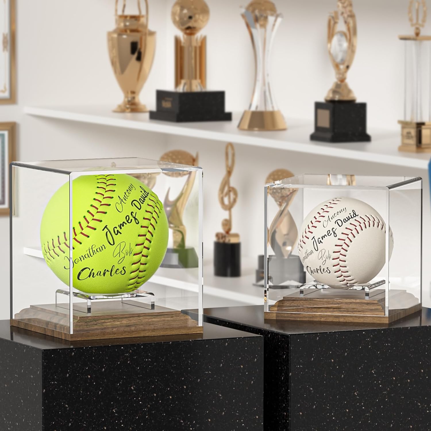 Baseball Case Display for Balls Walnut Wood Base Acrylic Baseball Display Case Baseball Holder Stand Cube Memorabilia Showcase Autograph Ball Protector for Official Size Ball Display - Image 4