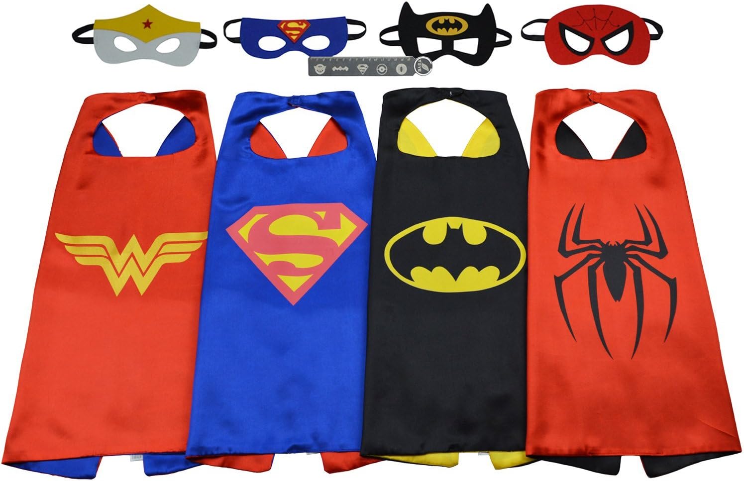 Tsye Superhero Costumes (4 Satin Capes and 4 Felt Masks) and Superhero Party Supplies for Kids