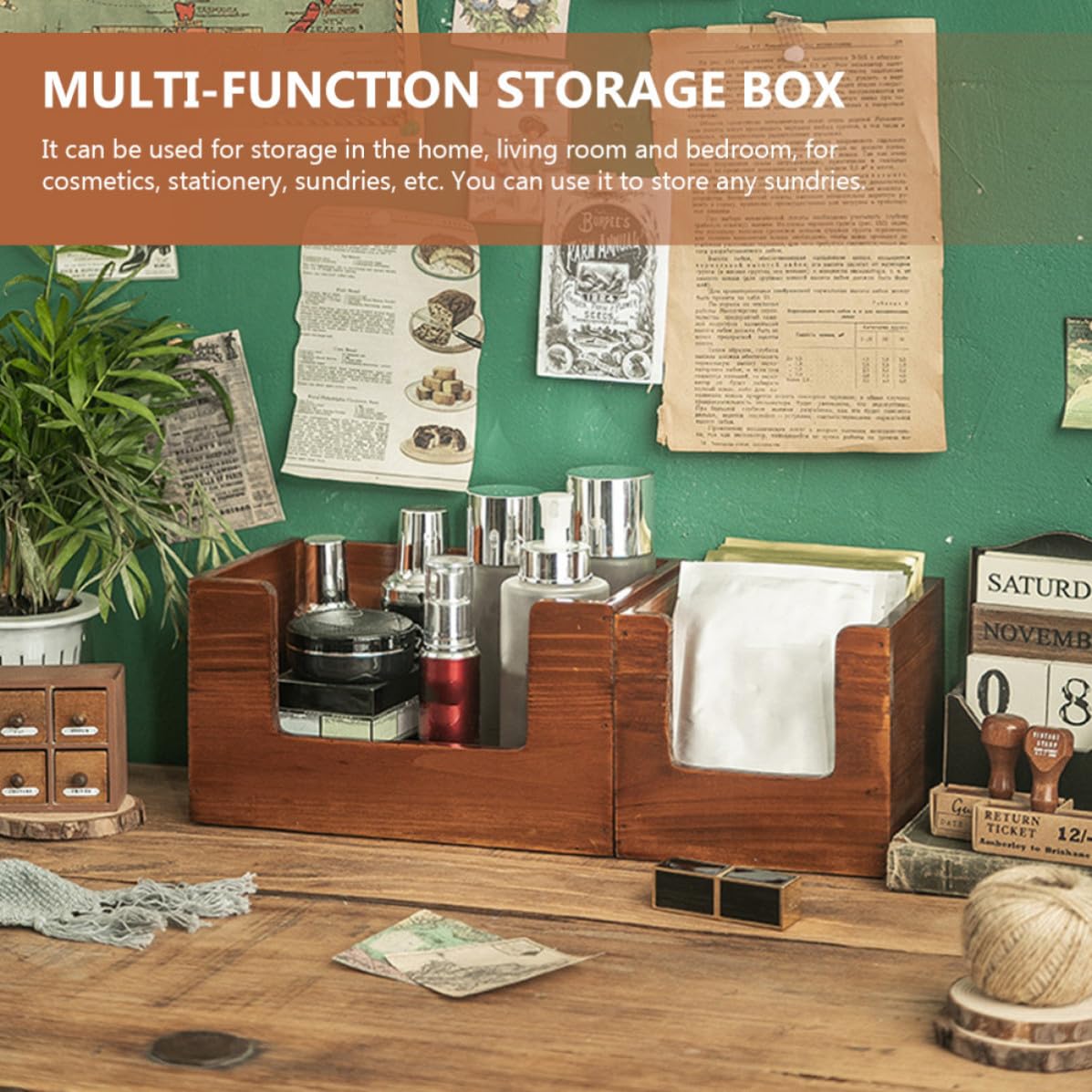 KICHOUSE Caja de Almacenamiento de Cosméticos y Optimización de Espacio de Madera Resistente a Rayaduras Diseño Simple Pack de 2 Unidades para Escritorio para Uso Hogar