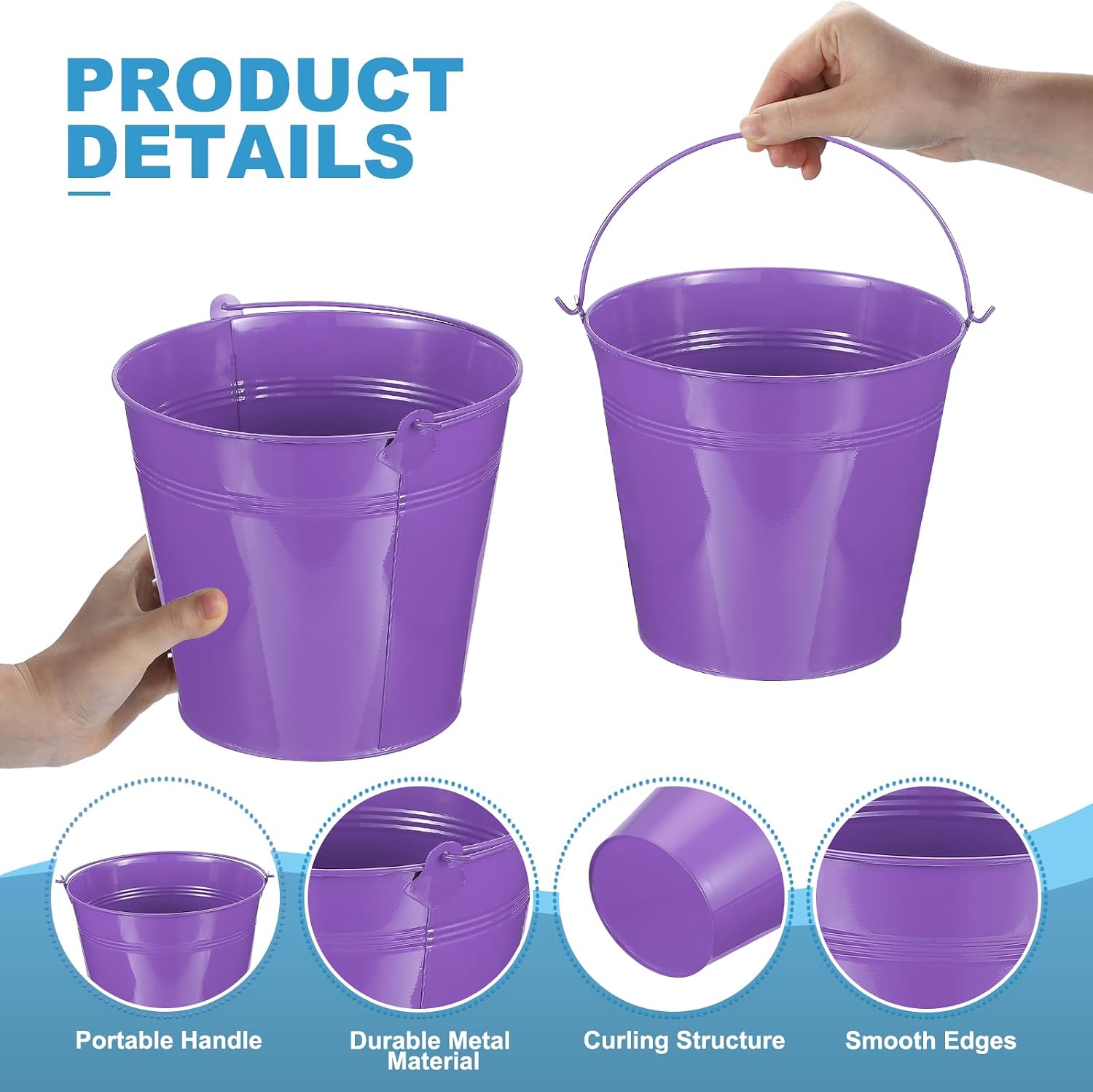 PATIKIL Small Metal Buckets 7"x6.4" with Handle Purple 6 Pcs image 3