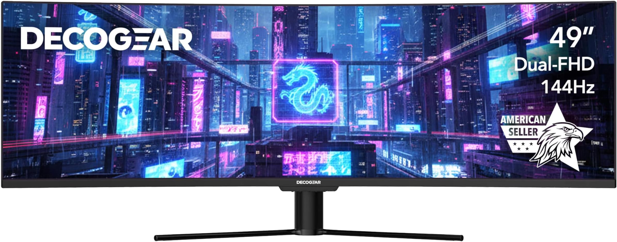 Deco Gear 124 cm (49 inch) Ultra-Wide Gaming Monitor, 32:9, 3840 x 1080, 144 Hz, 3000:1, E-LED, 2 HDMI, 2 Display Ports