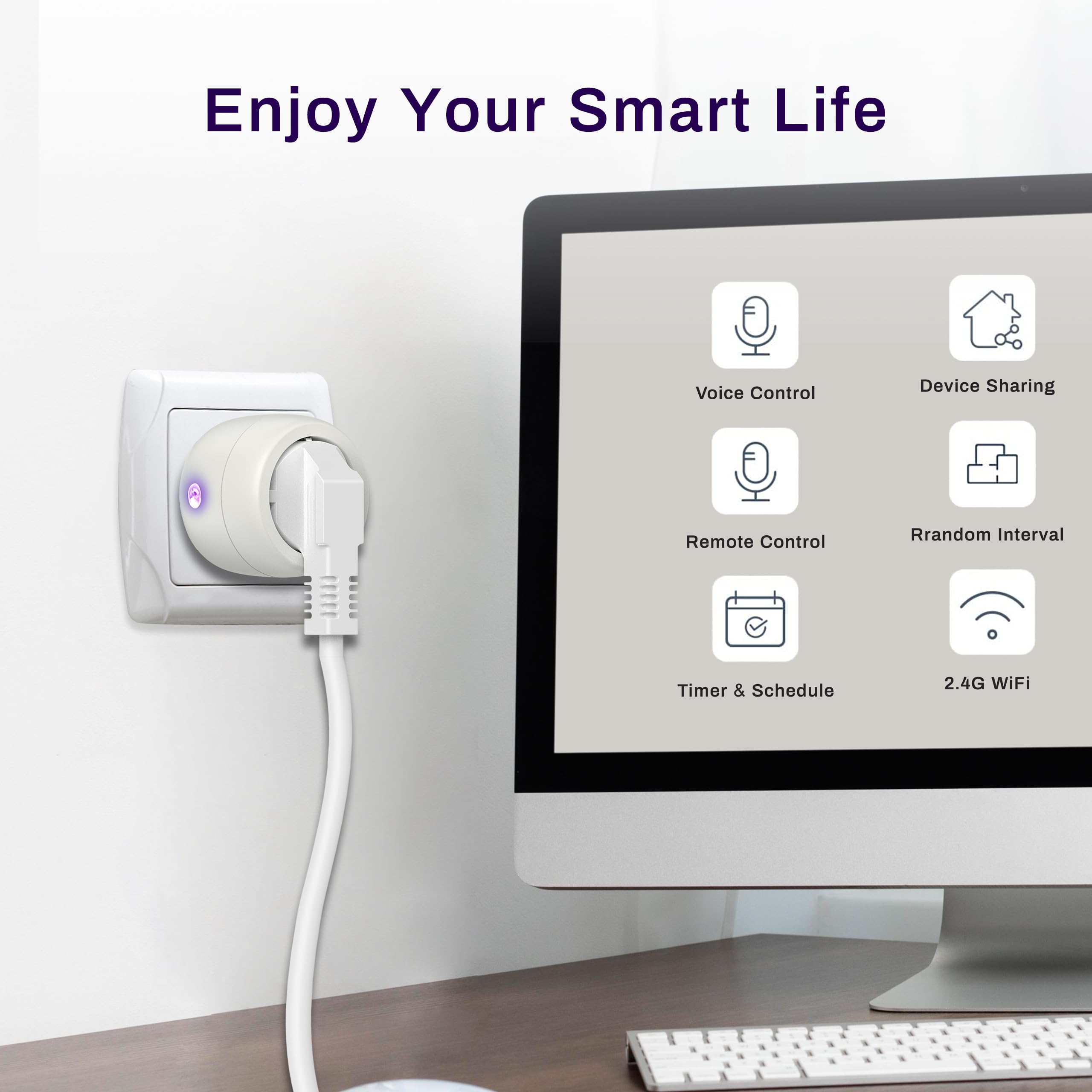 UCOMEN TYPE F (EU) Prise Connectée WiFi, 16A 3680W Prise Intelligente, Compatible avec Alexa, Google Home, Smart Life, Pack de 4, Wi-Fi 2,4 GHz Requis