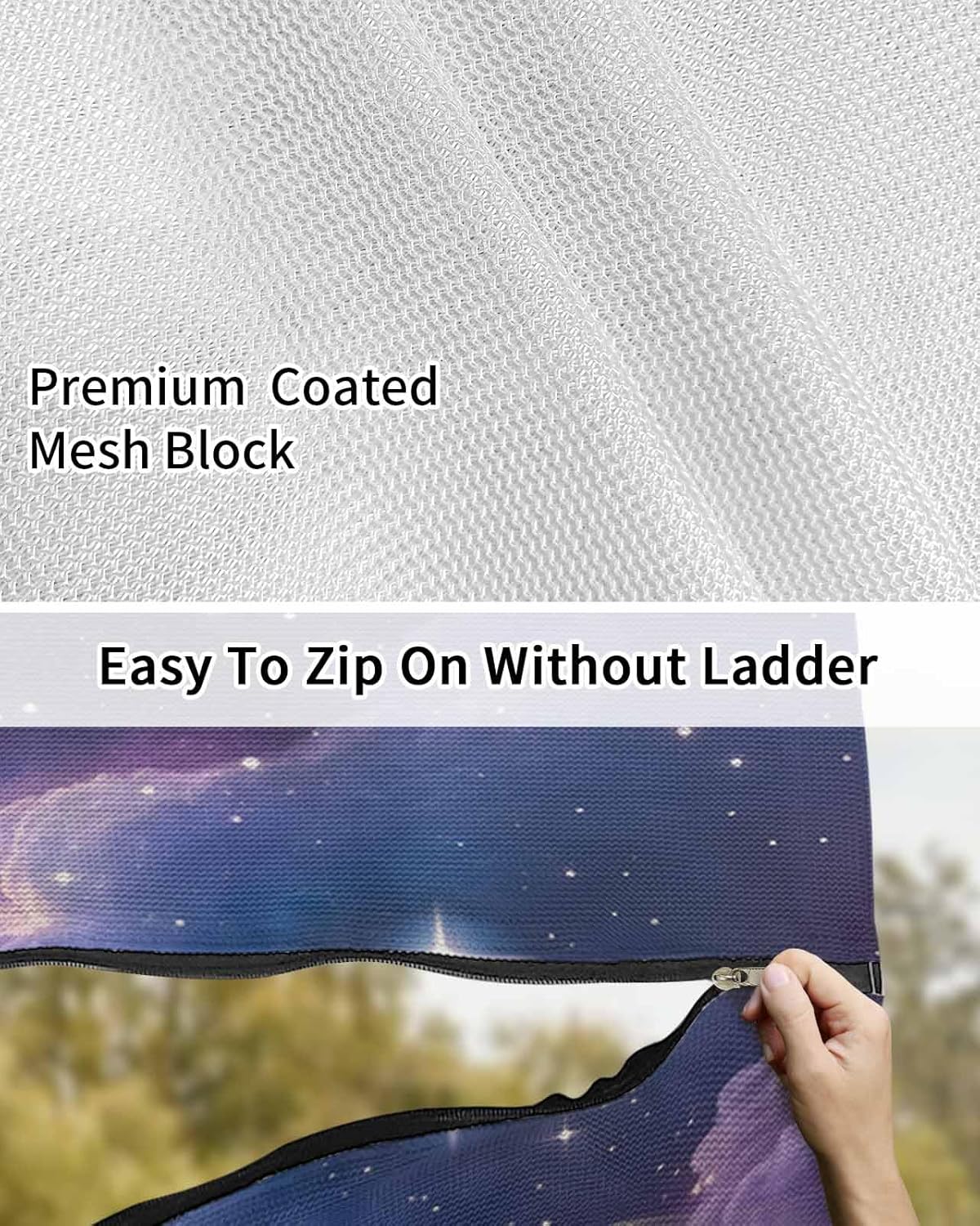 RV Awning Sun Shade Screen 9'X7' Ombre Purple Galaxy Mesh Sunscreen Starry Night Awning Shade Screen with Zipper UV Blocker Completed Kits Universal Outdoor Canopy for RV Motorhome Camper Travel