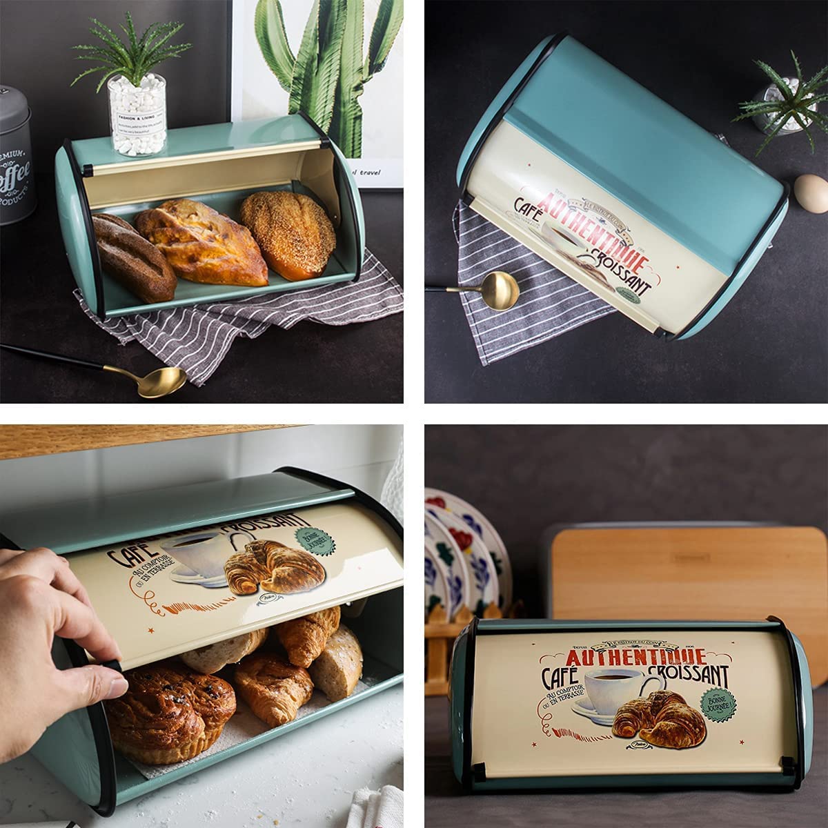 Buy Magiin Roll Top Bread Box, Metal Bread Box with Roll Top Lid, 32cm