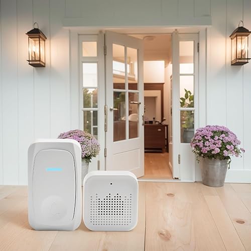 Miniatura 5 de Timbre inalámbrico con 32 tonos de llamada y alto volumen de 85 dB, ajuste de sonido de 3 niveles para el hogar, oficina, dormitorio, baño, cocina,