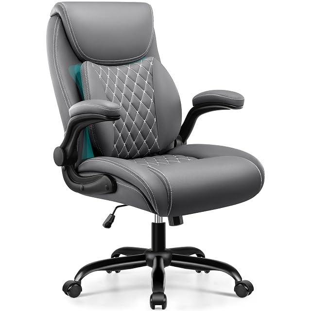 BESTFAIR Office Chair Executive Computer Desk Chair with Lumbar Support for Lower Back Pain Relief Ergonomic Leather Home