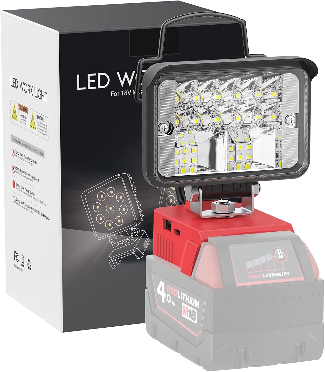 Cordless LED Work Light for Milwaukee m18 18v Battery, LIVOWALNY 20W