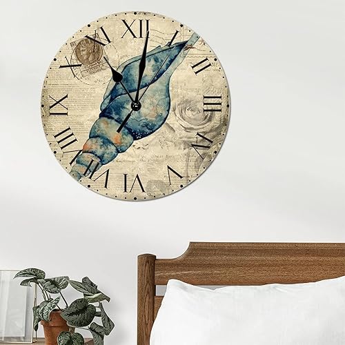 Miniatura 124 de ArogGeld Reloj de pared con diseño de estrella de mar antigua francesa, de cloruro de polivinilo, con números romanos, de 10 pulgadas, funciona