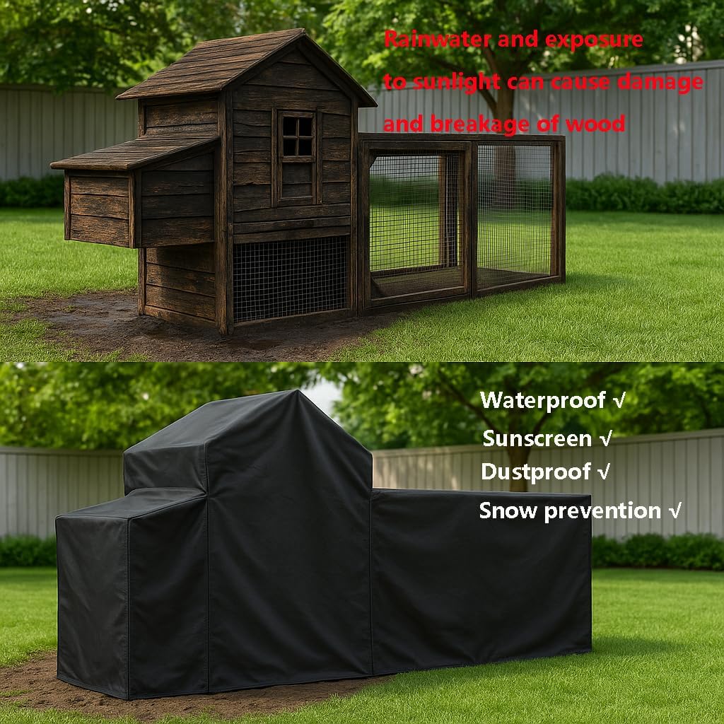 Chicken Coop Cover for Winter Waterproof for Outdoor 600D Oxford Small Chicken House Cage Cover with Zipper Doors (Fits 82" Lx 22" W x 46" H,Roof 28" W) Suitable for Duck Coop and Rabbit Coop