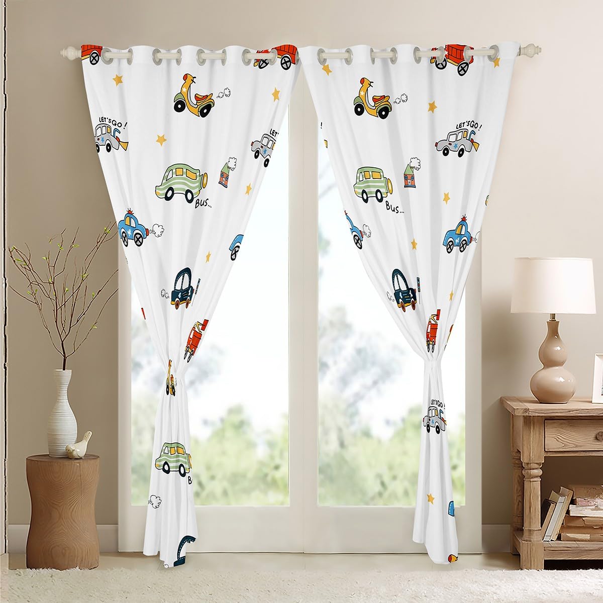 Homemissing Cars Cartoon Blackout Curtains(30%-50%) Cartoon Cars Bus Print Window Curtains Transport Vehicles Cars Window Dreapes for Kids Boys Traffic Vehicles Window Treatments W46*L54 - Image 4