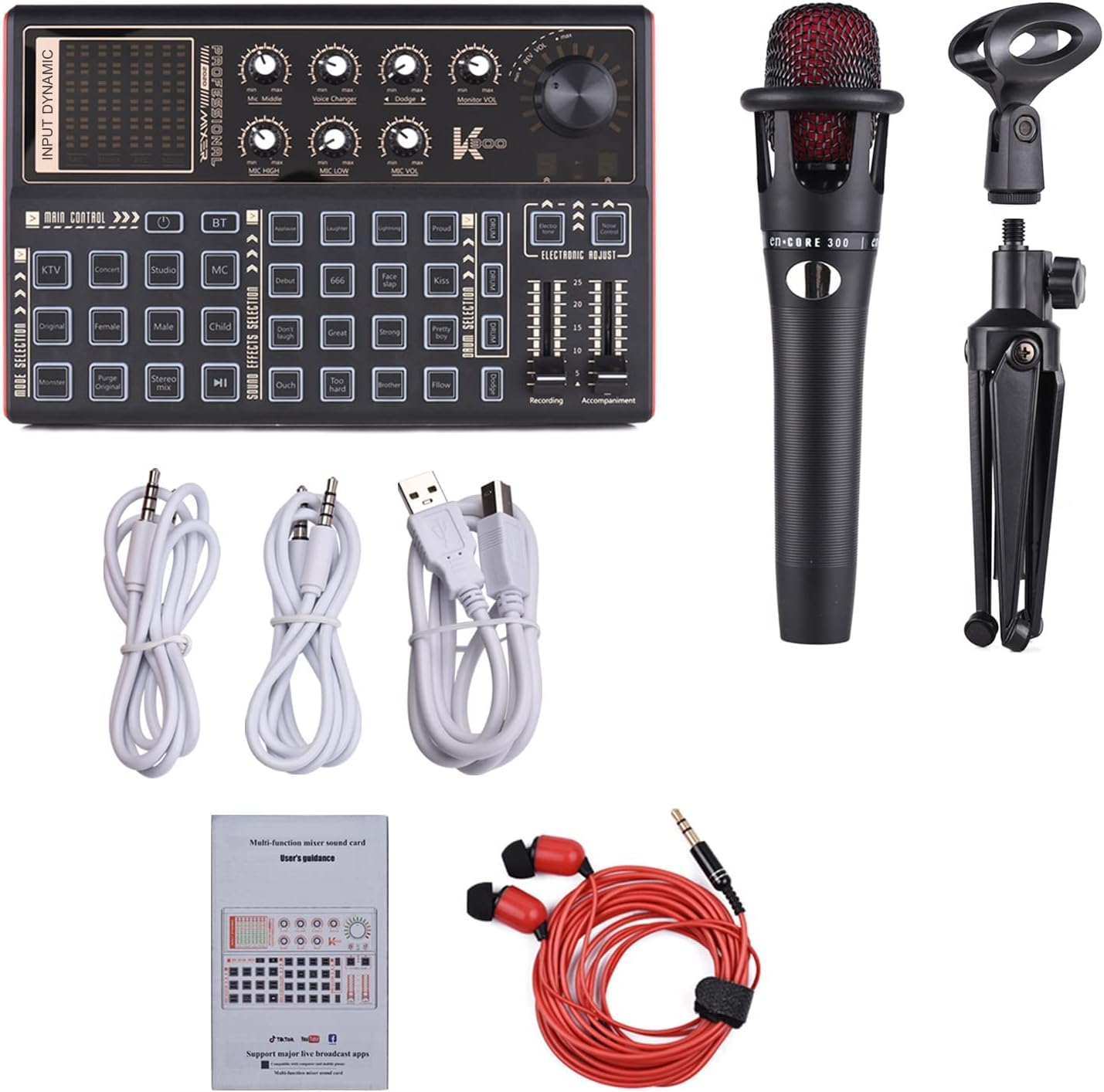 Mtlavishishishing SK300 Sche audio live Kit di mixer audio esterno Cambiatura esterna Batteria ricaricabile Effetti sonori multipli con auricolare microfono microfono per la