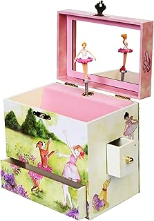 Enchantmints Two Time TuTu Jewelry Box for Girls Musical â€“ Kids Treasure Box with 4 Pullout Drawers & Spinning Ballerina Figurine â€“ Play Beautiful Dreamer Tune