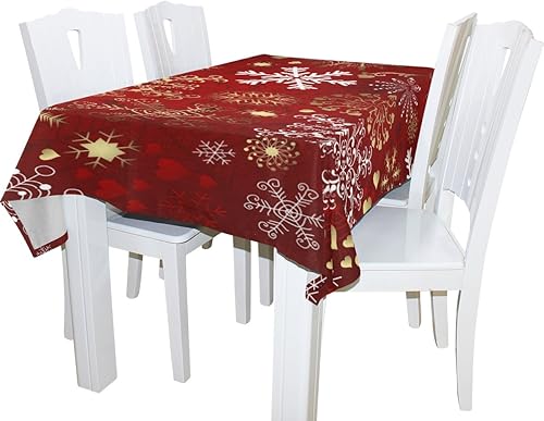 Miniatura 2 de Naanle Mantel rectangular de Navidad de 54 pulgadas de ancho x 72 pulgadas de largo, diseño de copos de nieve rojos y dorados de Navidad, mantel