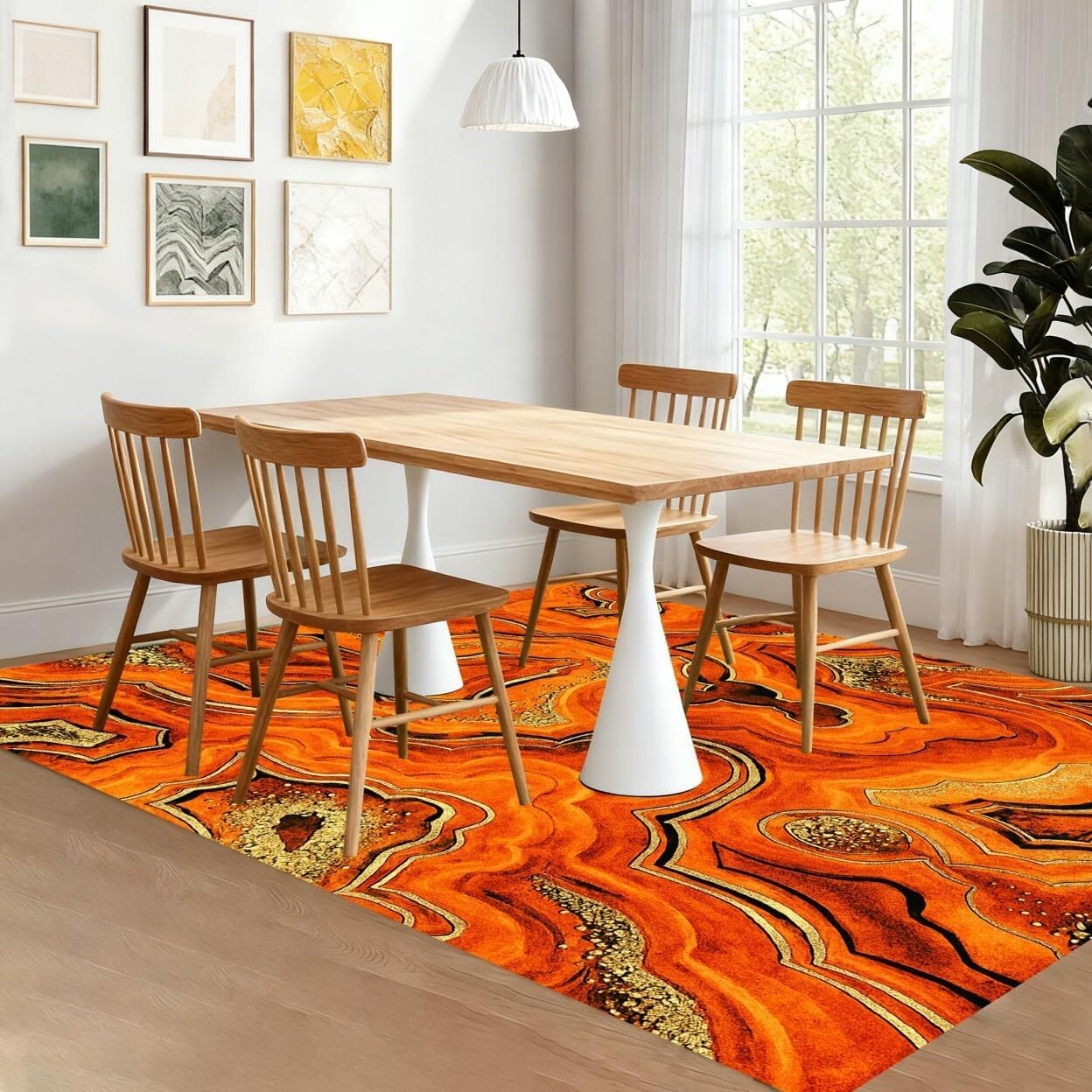 Modern Abstract Black Orange Gold Marble Rug 2x3 Skin Friendly Easy Clean Vibrant Boho Rugs for Bedroom Living Dining Room Farmhouse Apartment Laundry Room Nursery Classroom Low Pile Mats